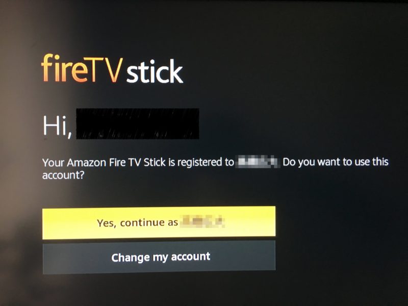 Fire TY Stickのアカウント確認の画面
